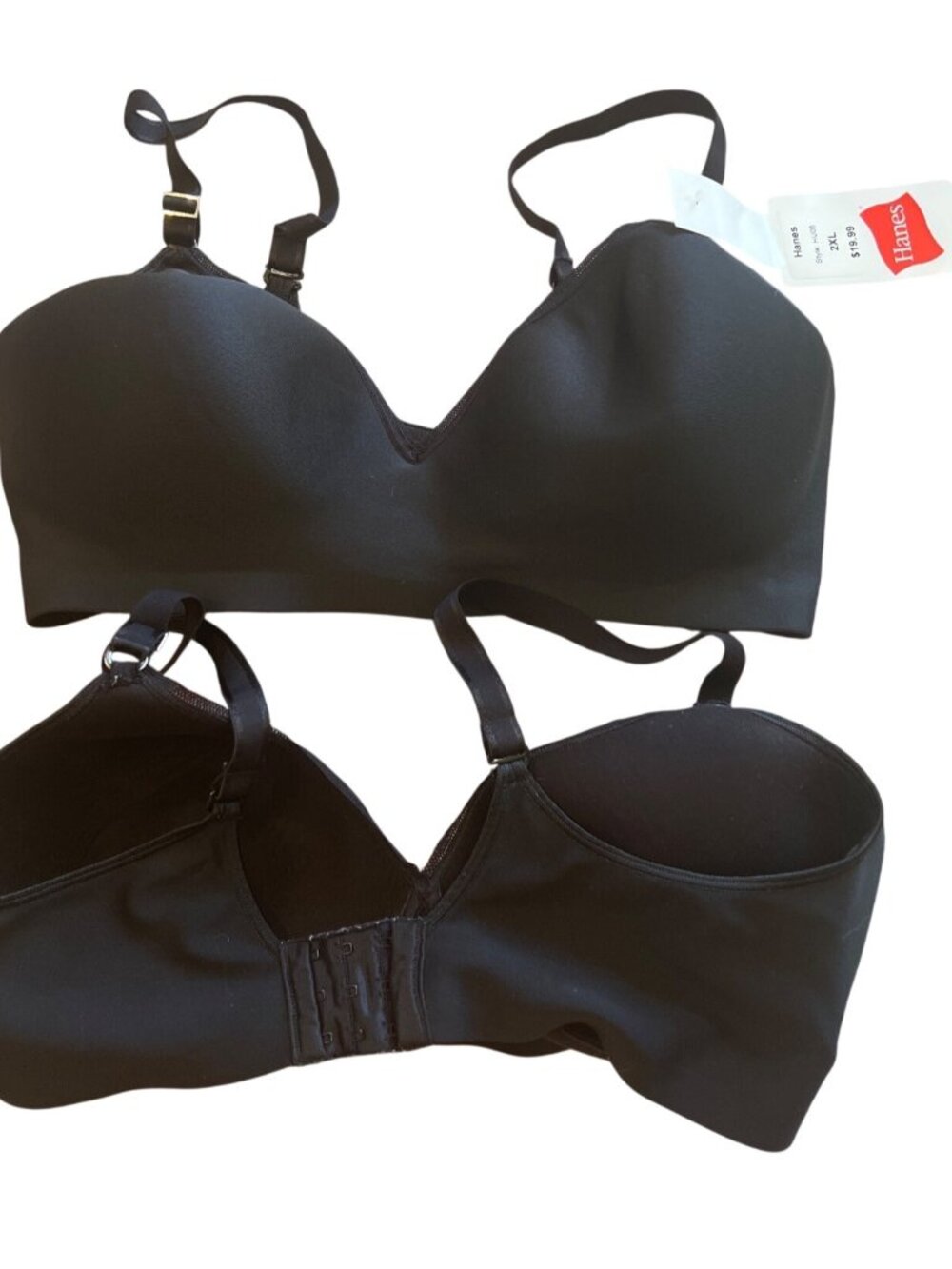 Hanes black t shirt bra 2XL 2 pc NWT